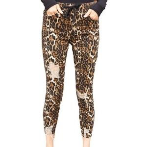 Royalty for Me‎ High Rise Distressed Ankle Joggers Leopard Print Size Large